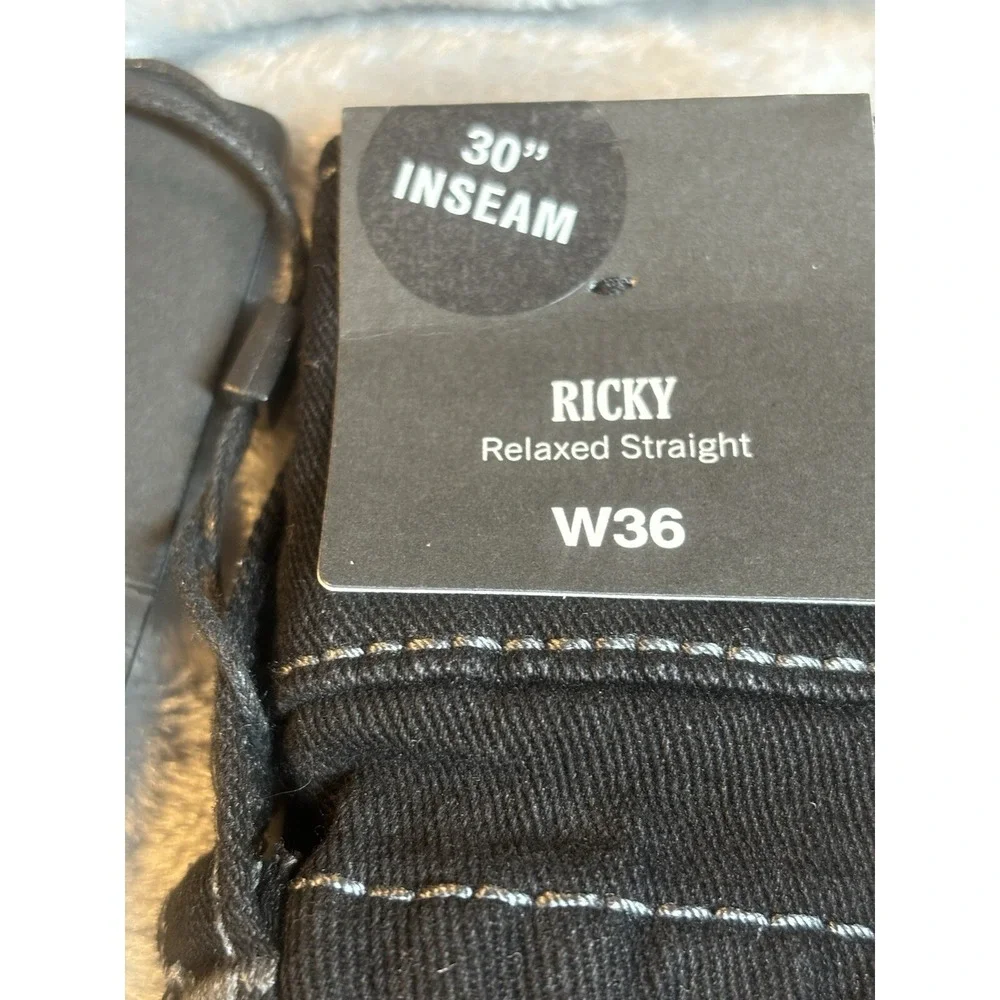 True Religion Jeans Ricky Relaxed NWT‎ Straight Black Button Flap Pocket 36x30